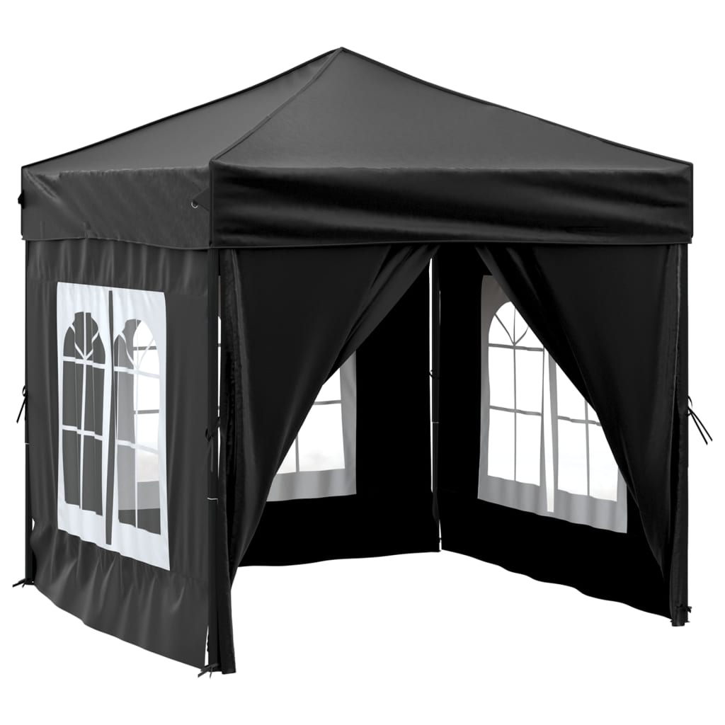 Folding Party Tent with Sidewalls Black 2x2 m