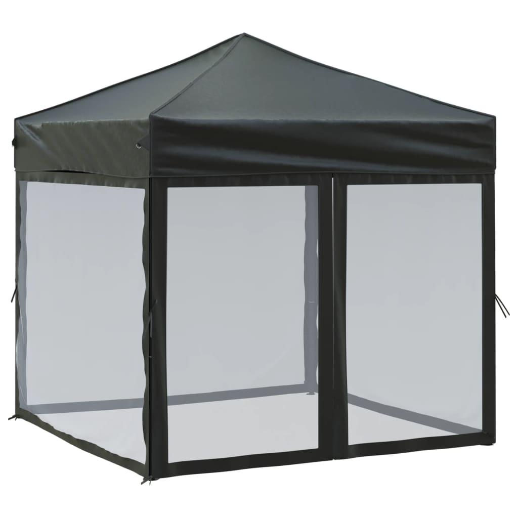 Folding Party Tent with Sidewalls Black 2x2 m