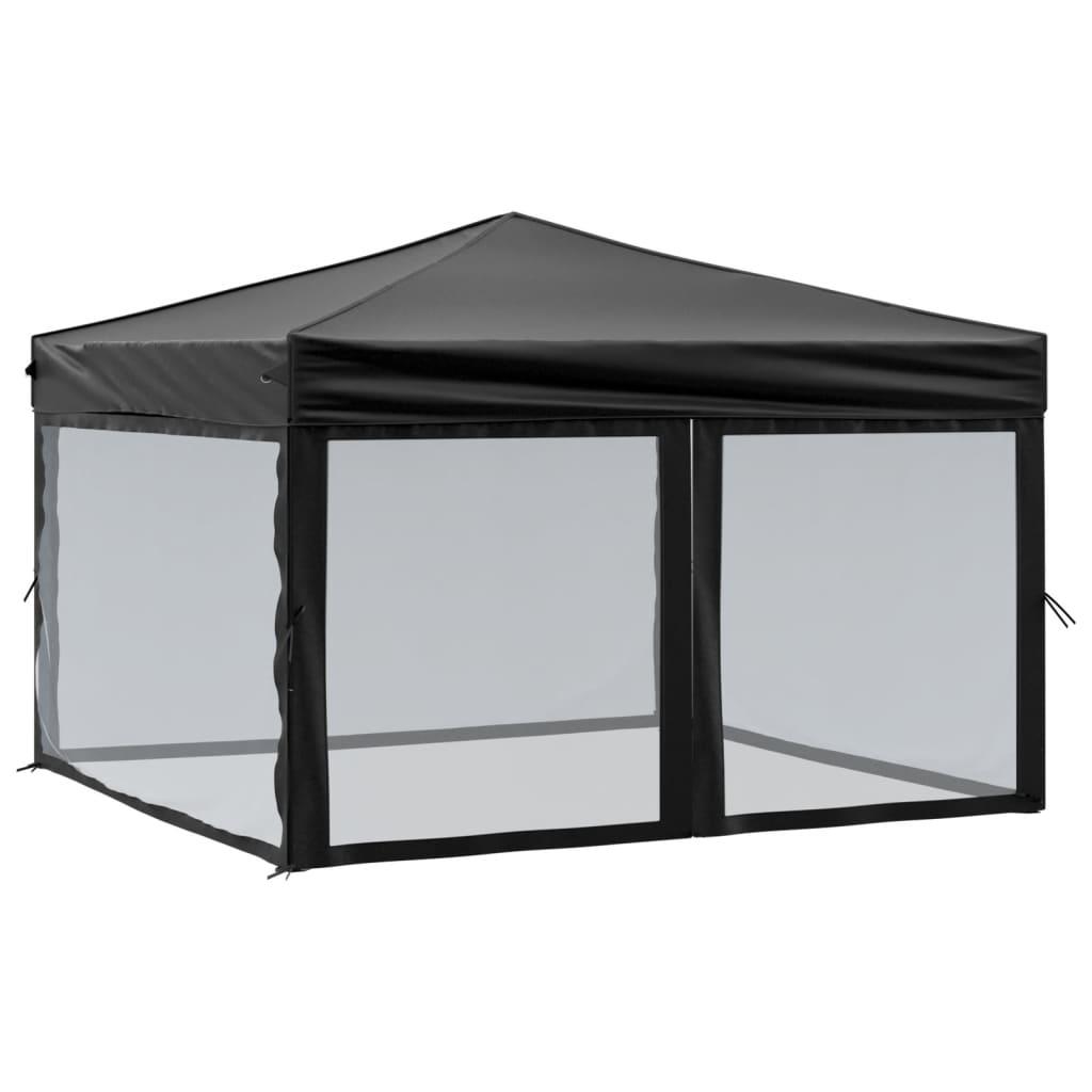 Folding Party Tent with Sidewalls Black 3x3 m