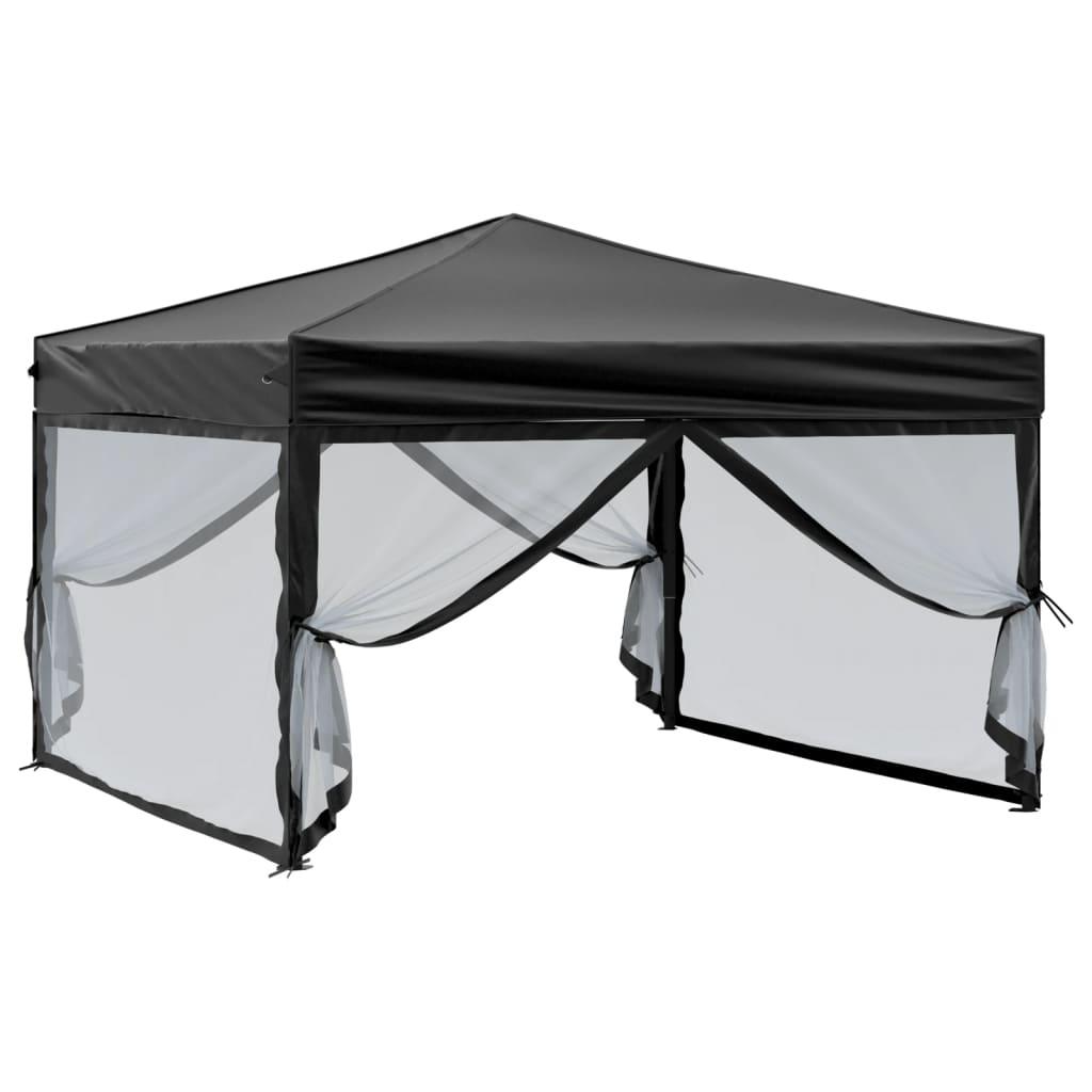 Folding Party Tent with Sidewalls Black 3x3 m