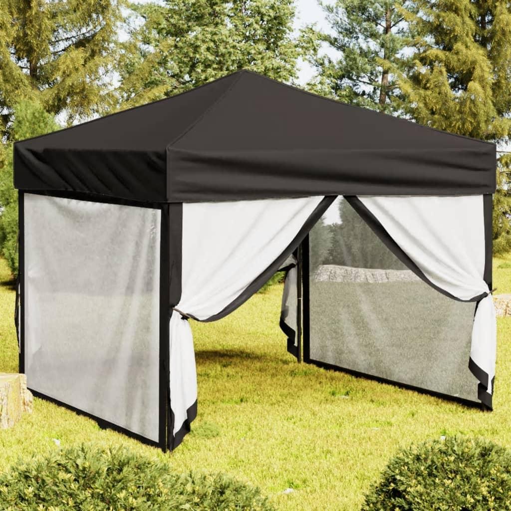 Folding Party Tent with Sidewalls Black 3x3 m