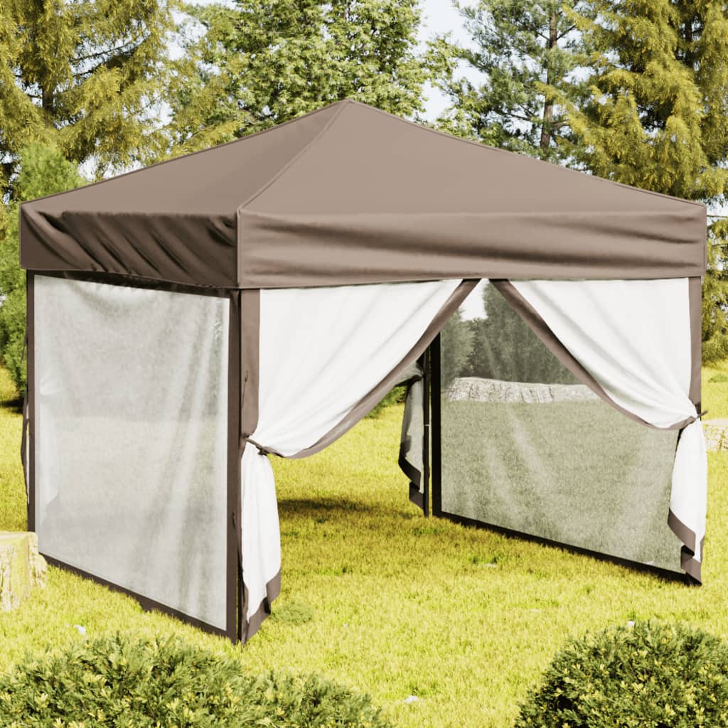 Folding Party Tent with Sidewalls Taupe 3x3 m