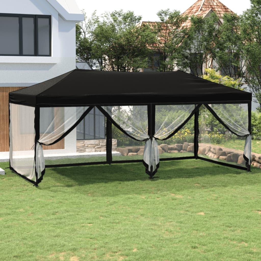 Folding Party Tent with Sidewalls Black 3x6 m