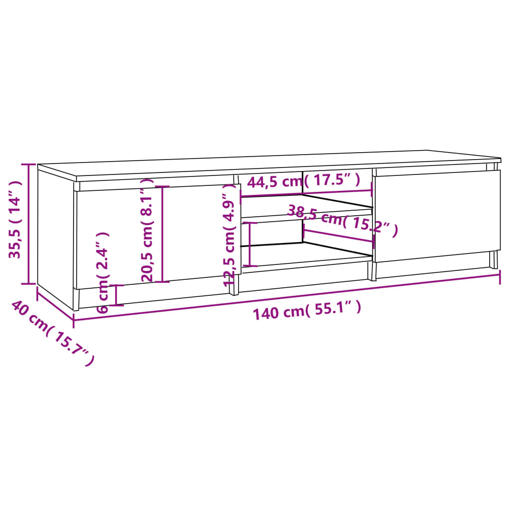 TV Cabinet Smoked Oak 140x40x35.5 cm Engineered Wood