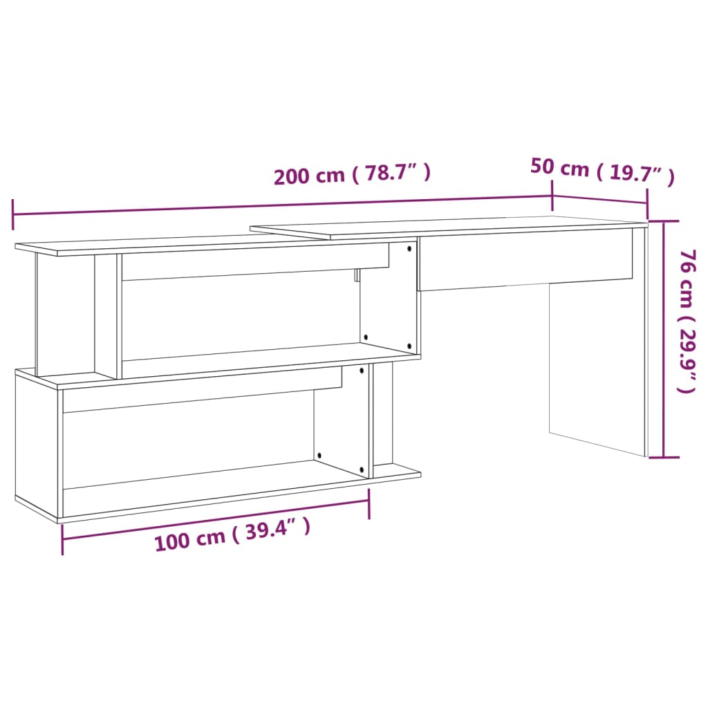 Corner Desk Smoked Oak 200x50x76 cm Engineered Wood