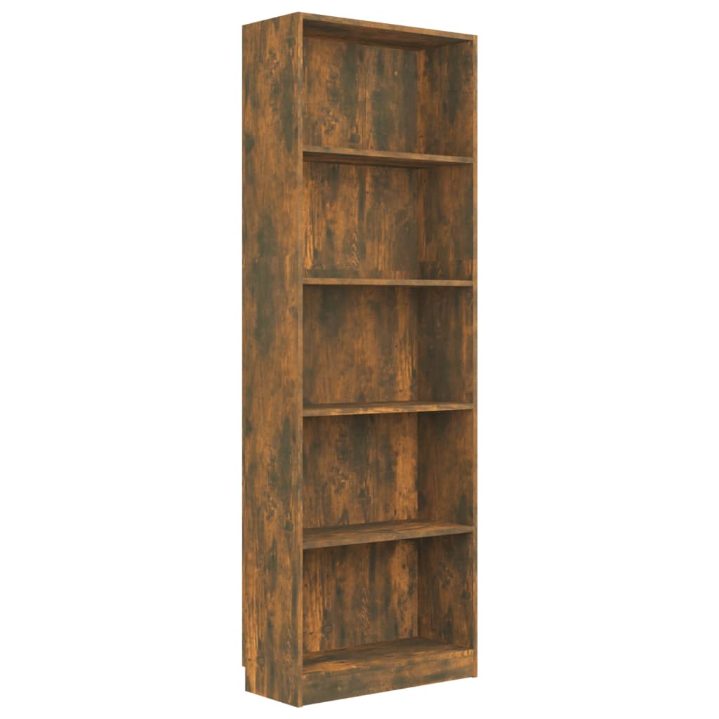 5-Tier Book Cabinet Smoked Oak 60x24x175 cm Engineered Wood