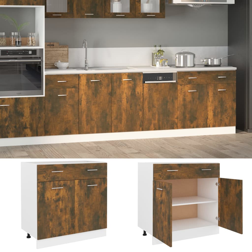 Drawer Bottom Cabinet Smoked Oak 80x46x81.5 cm Engineered Wood