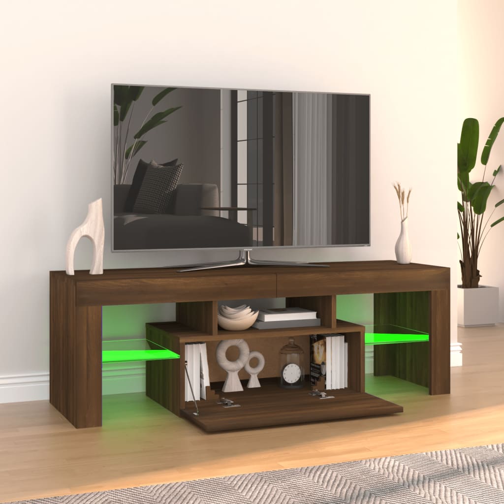 TV Cabinet with LED Lights Brown Oak 120x35x40 cm