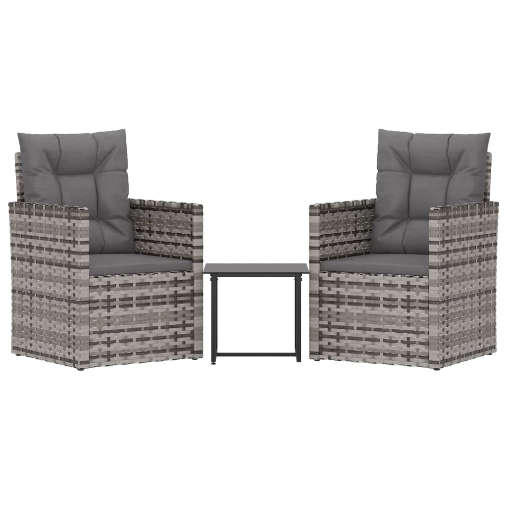 3 Piece Outdoor Lounge Set with Cushions Poly Rattan Grey