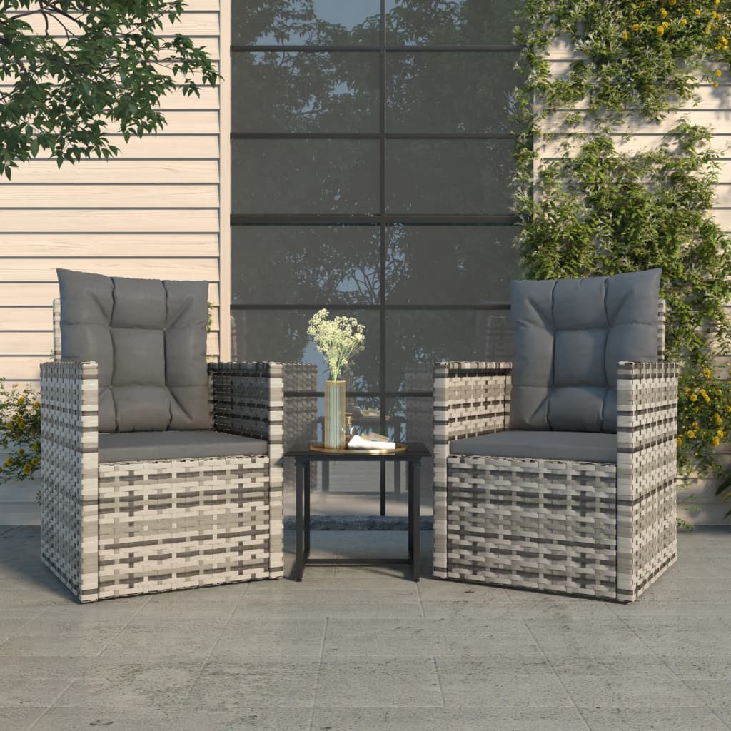 3 Piece Outdoor Lounge Set with Cushions Poly Rattan Grey