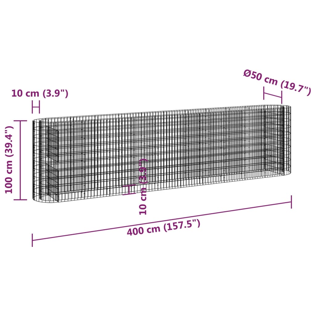 Gabion Raised Bed Galvanised Iron 400x50x100 cm