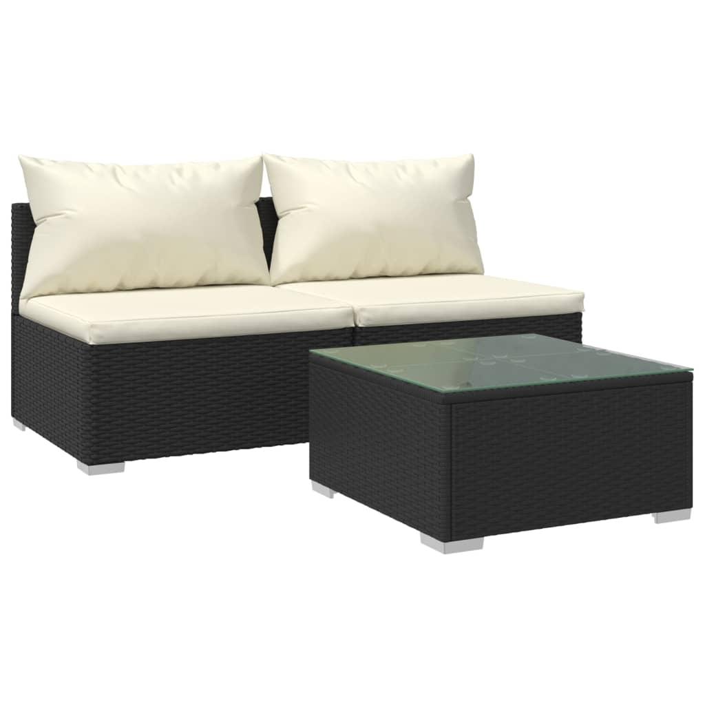 3 Piece Garden Lounge Set with Cushions Poly Rattan Black