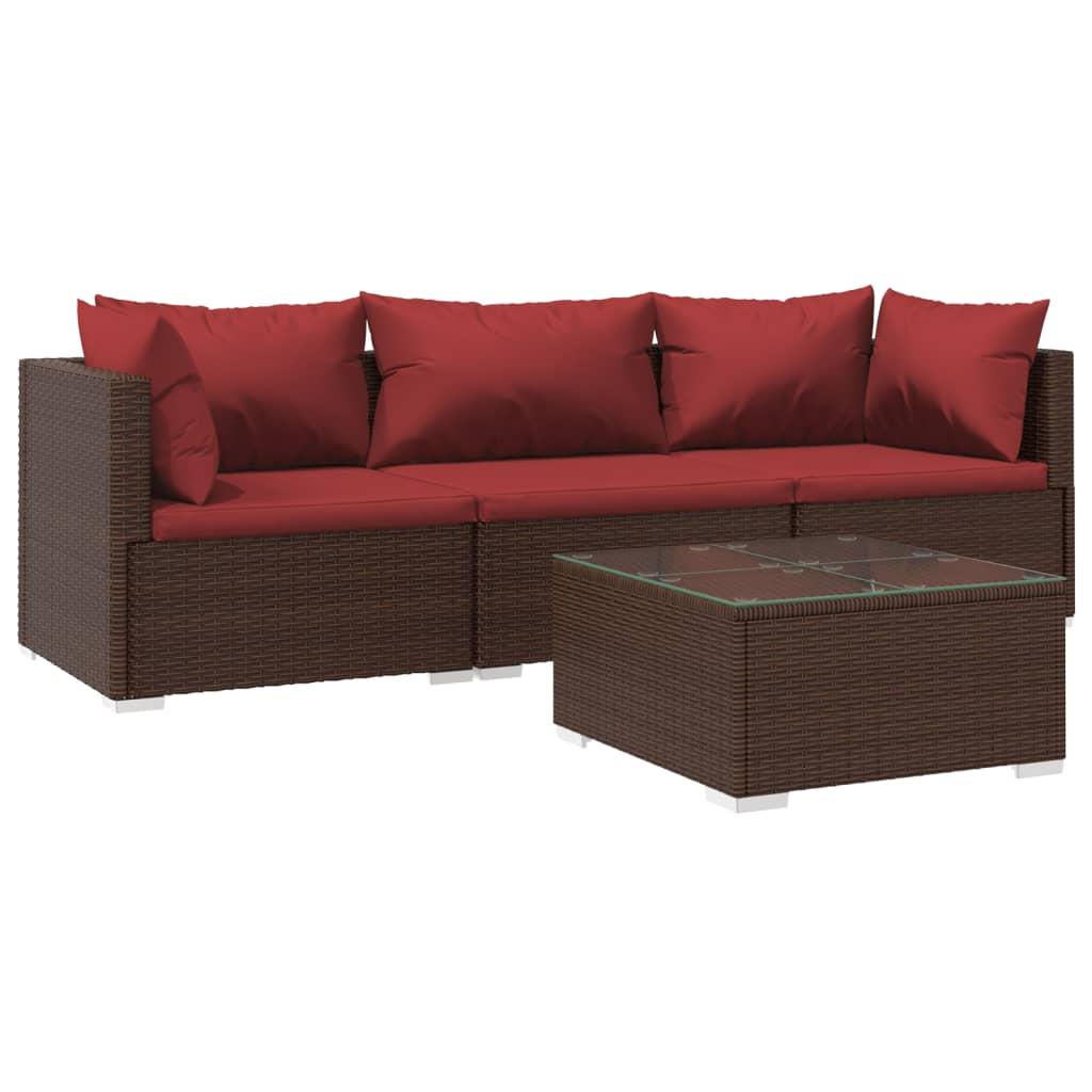 4 Piece Garden Lounge Set with Cushions Poly Rattan Brown