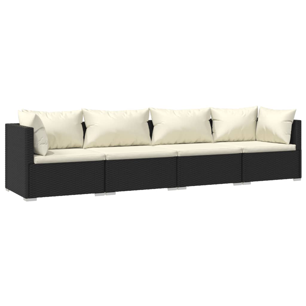 4 Piece Garden Lounge Set with Cushions Poly Rattan Black