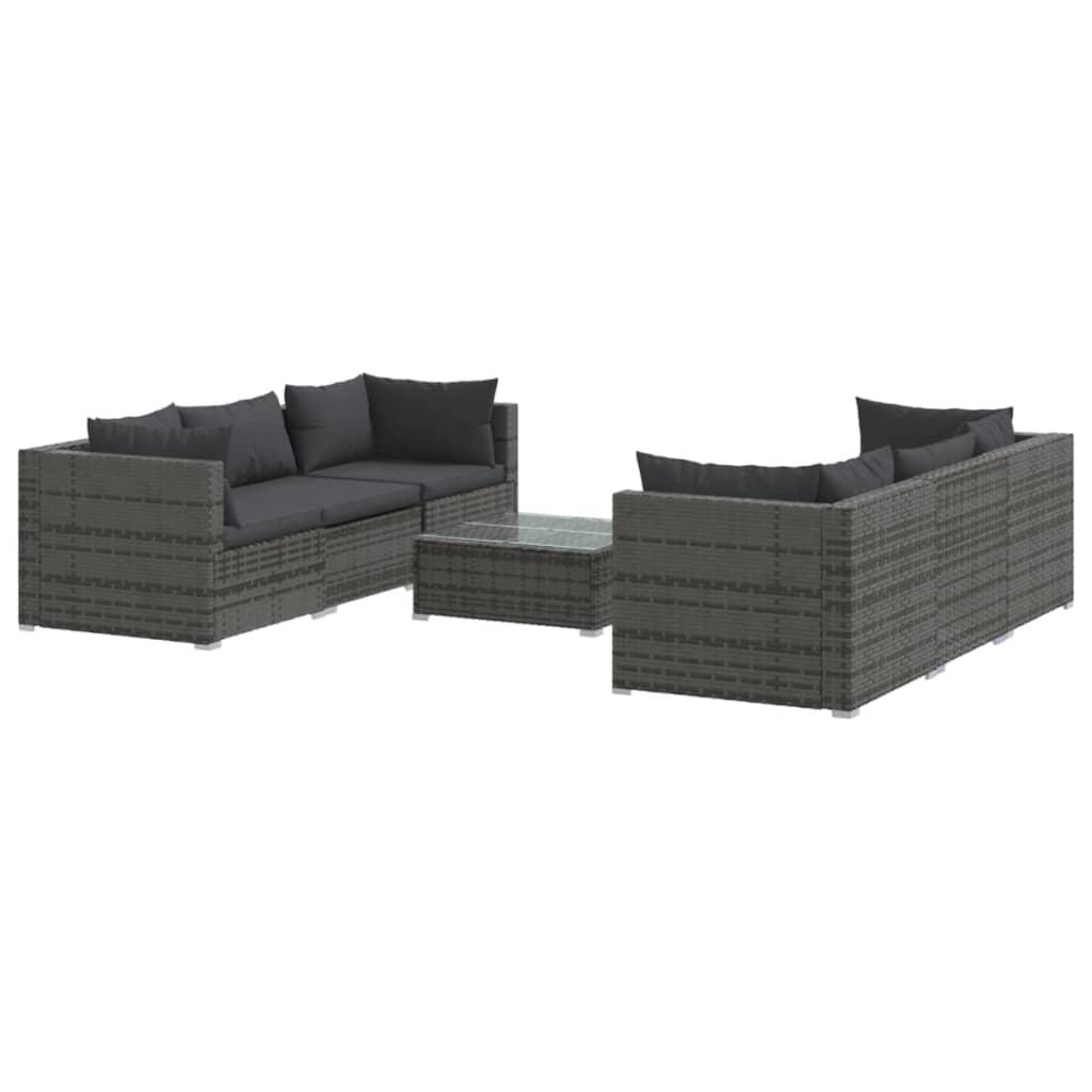 7 Piece Garden Lounge Set with Cushions Poly Rattan Grey