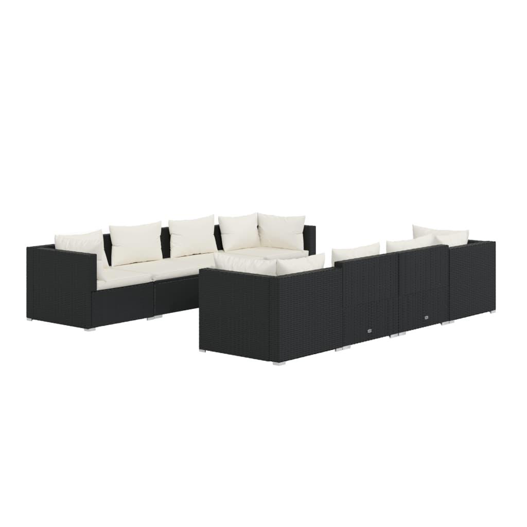 9 Piece Garden Lounge Set with Cushions Poly Rattan Black