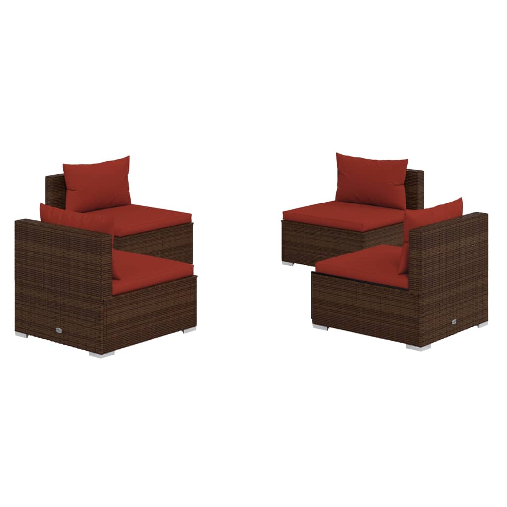 4 Piece Garden Lounge Set with Cushions Poly Rattan Brown