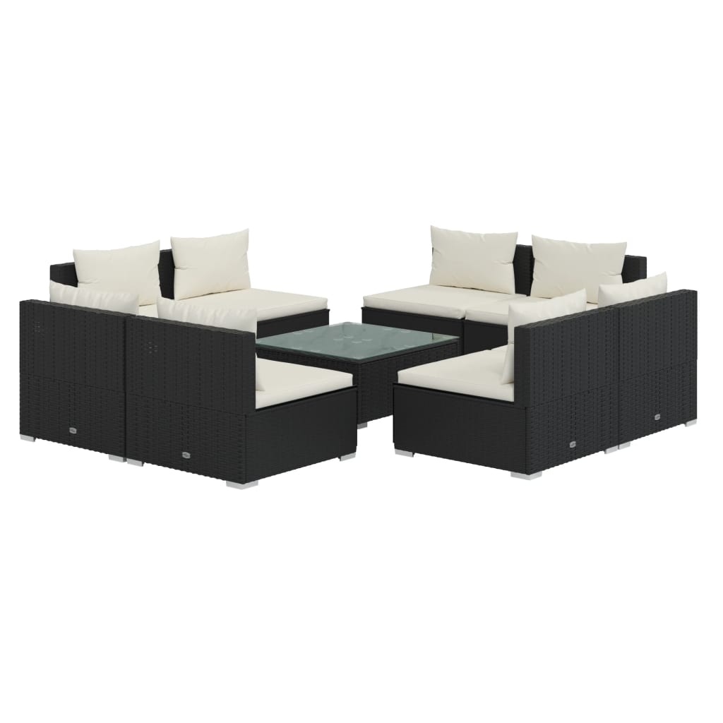 9 Piece Garden Lounge Set with Cushions Poly Rattan Black