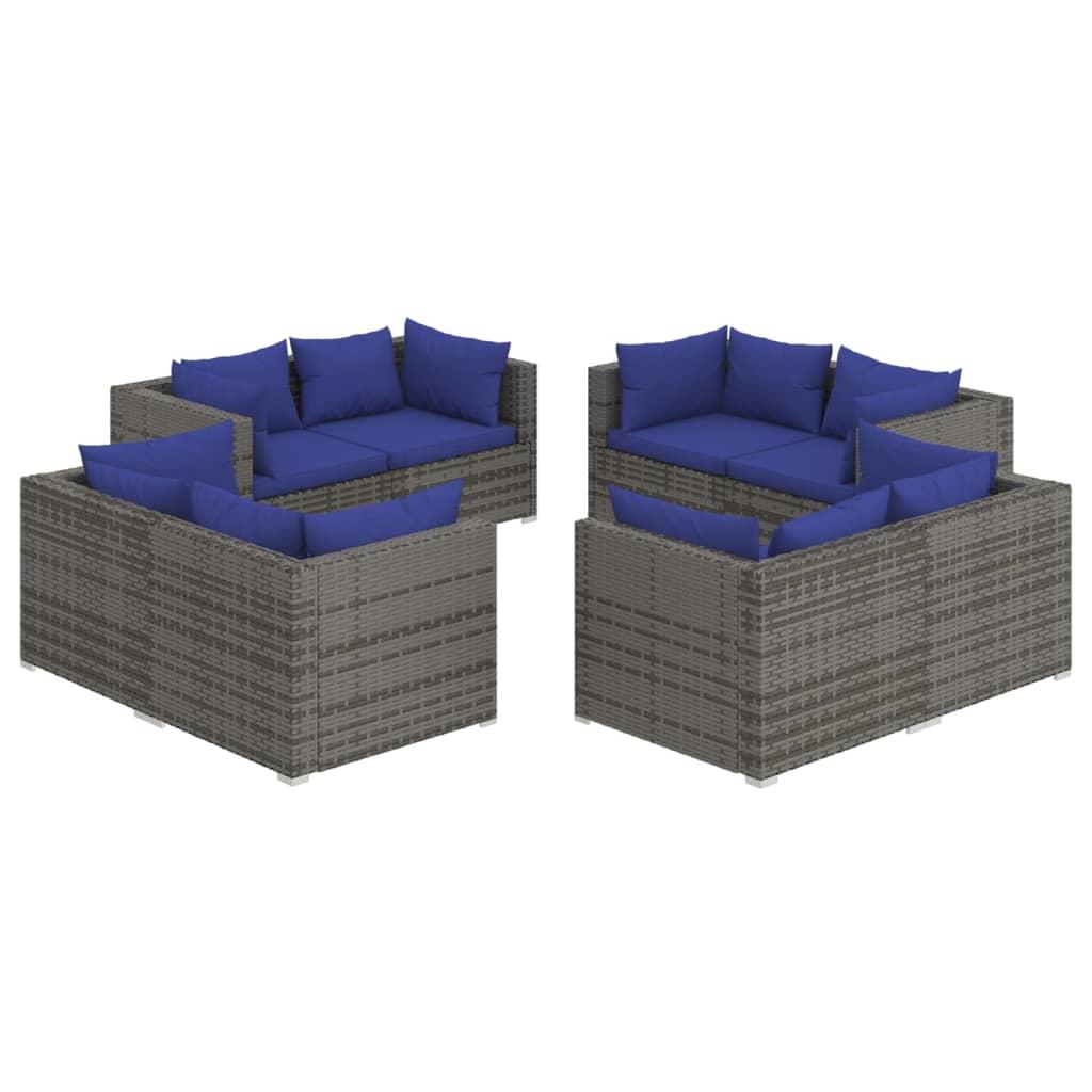 8 Piece Garden Lounge Set with Cushions Poly Rattan Grey