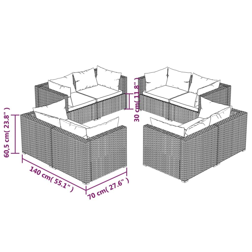 8 Piece Garden Lounge Set with Cushions Poly Rattan Grey