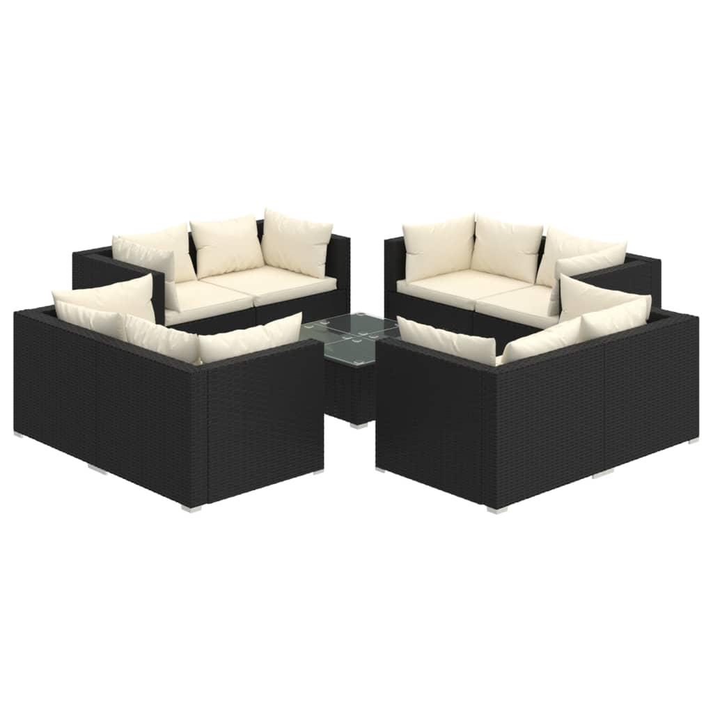 9 Piece Garden Lounge Set with Cushions Poly Rattan Black