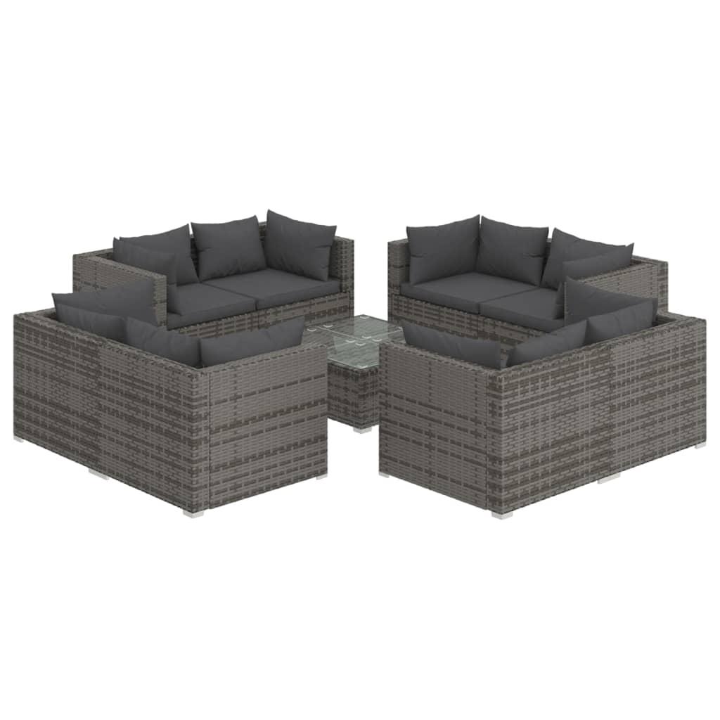 9 Piece Garden Lounge Set with Cushions Poly Rattan Grey