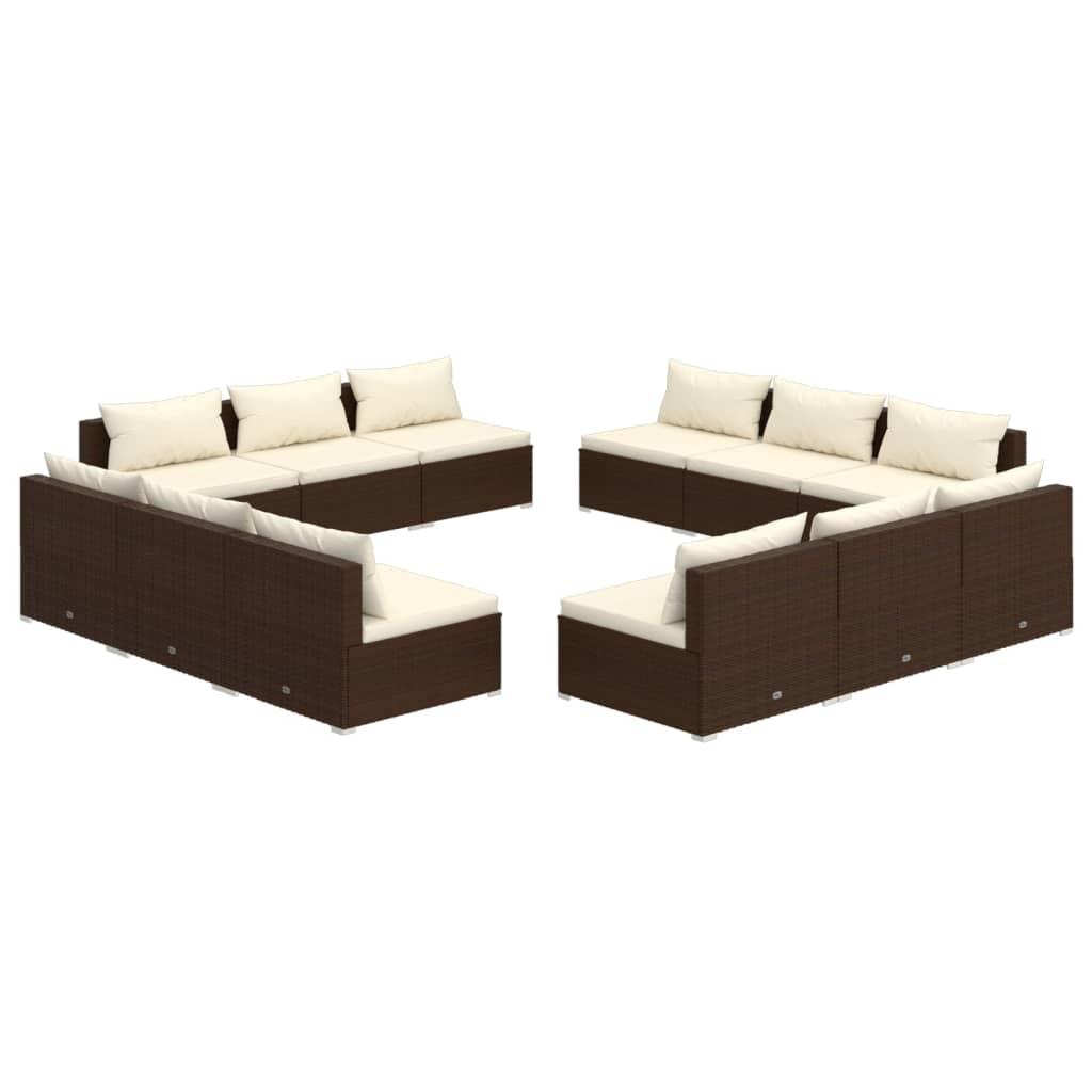 12 Piece Garden Lounge Set with Cushions Poly Rattan Brown