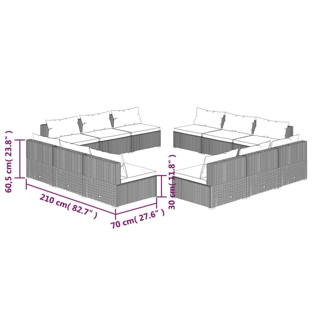 12 Piece Garden Lounge Set with Cushions Poly Rattan Brown