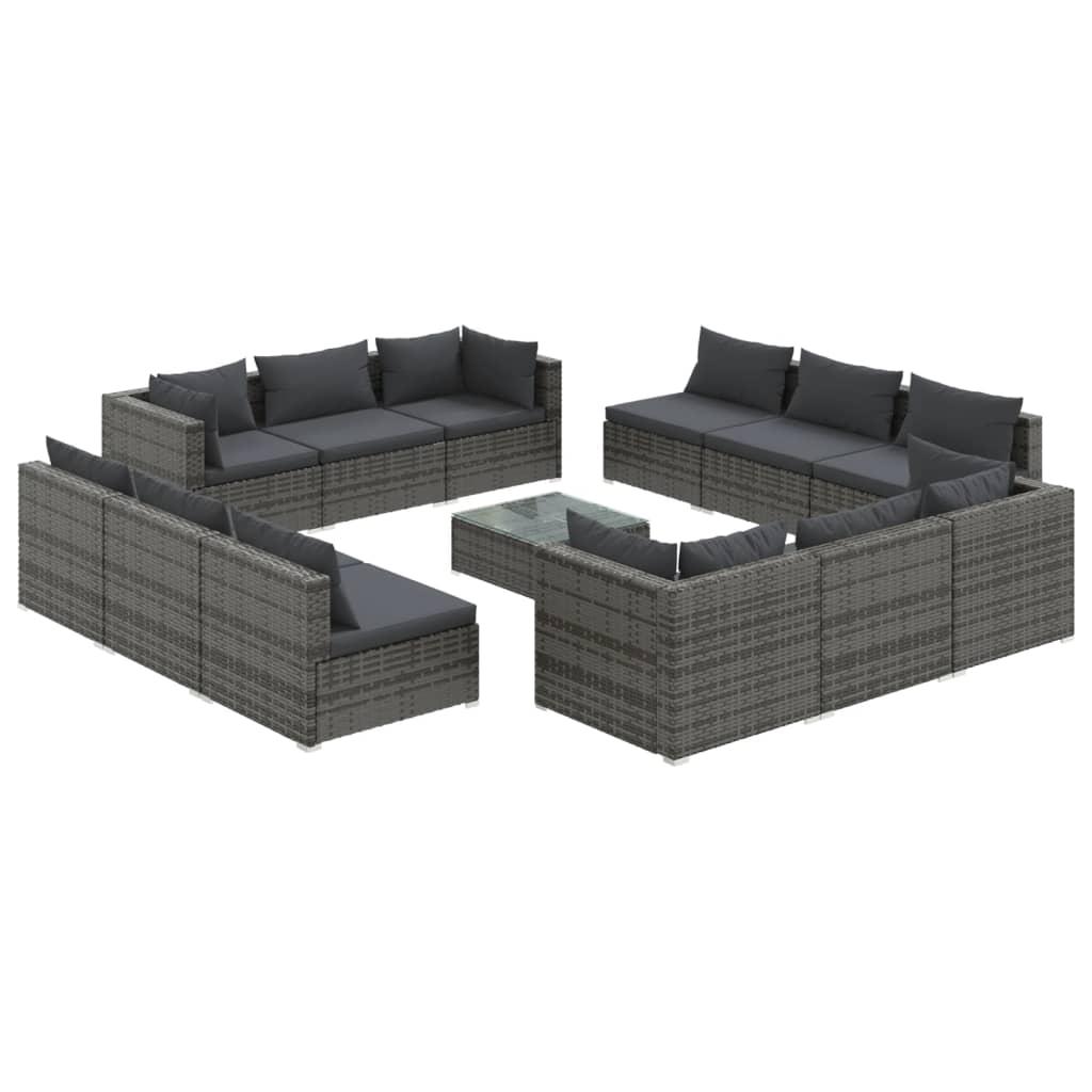 13 Piece Garden Lounge Set with Cushions Poly Rattan Grey