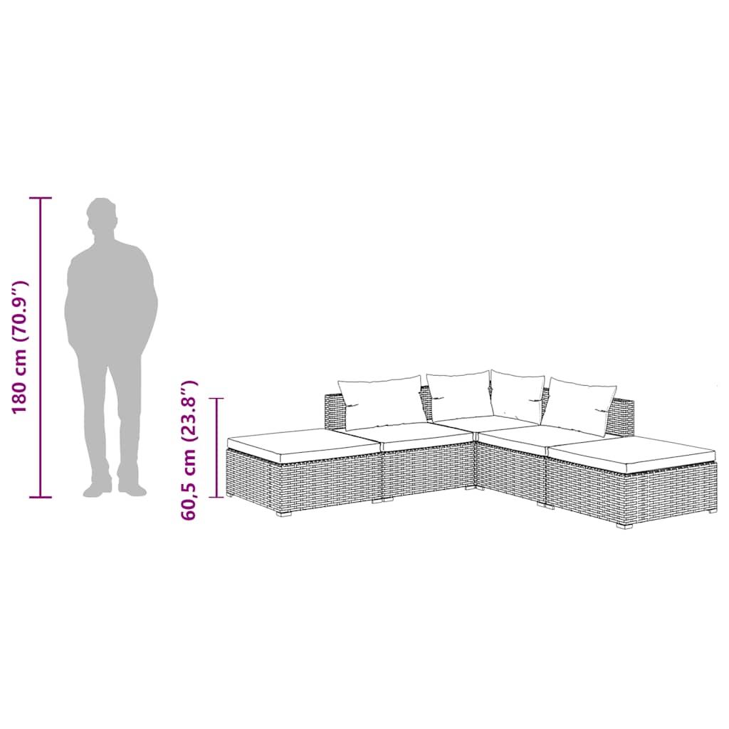 5 Piece Garden Lounge Set with Cushions Poly Rattan Grey