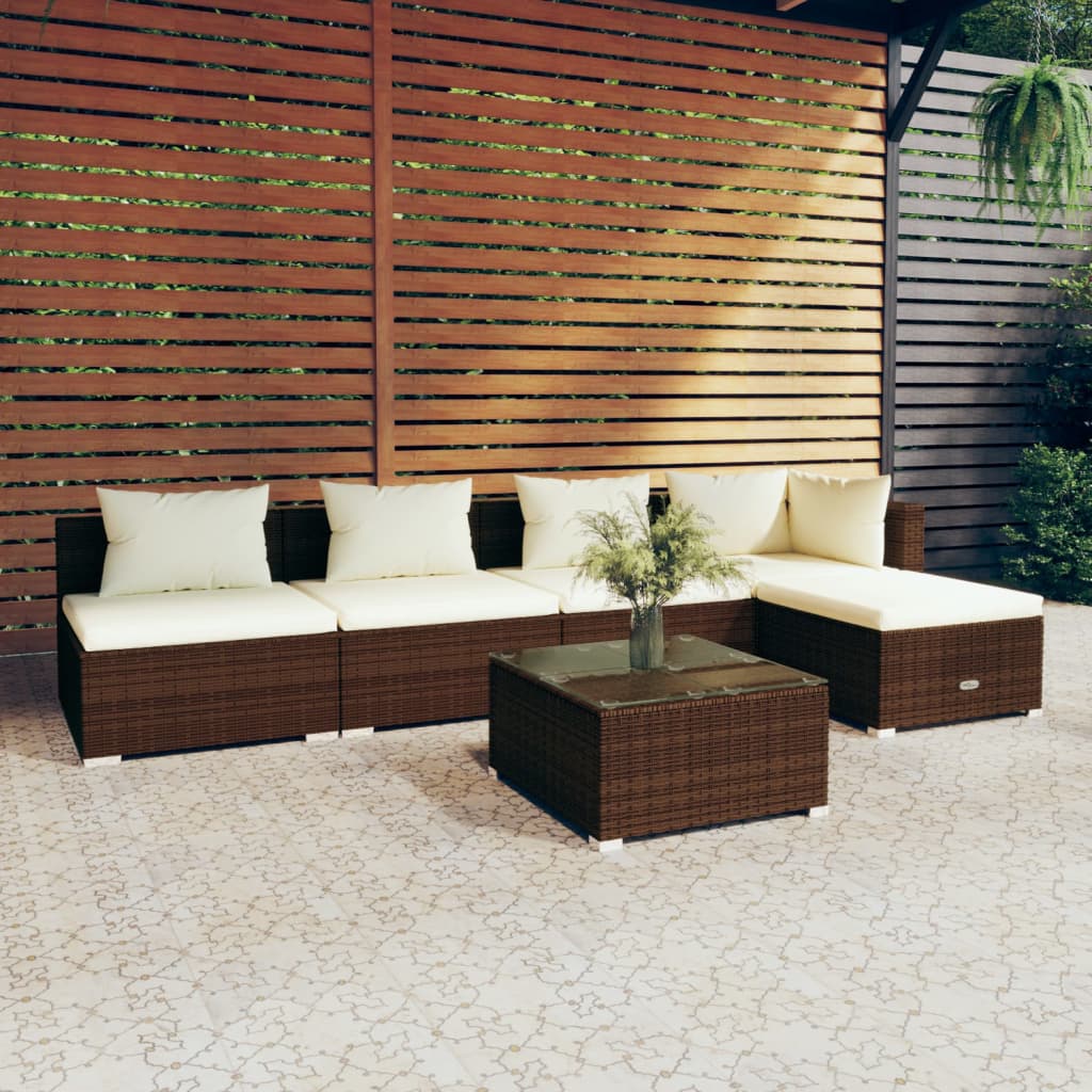 6 Piece Garden Lounge Set with Cushions Poly Rattan Brown