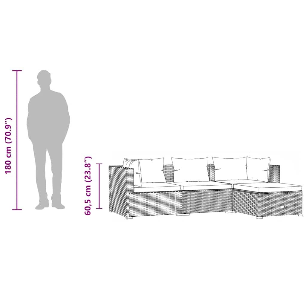 4 Piece Garden Lounge Set with Cushions Poly Rattan Grey