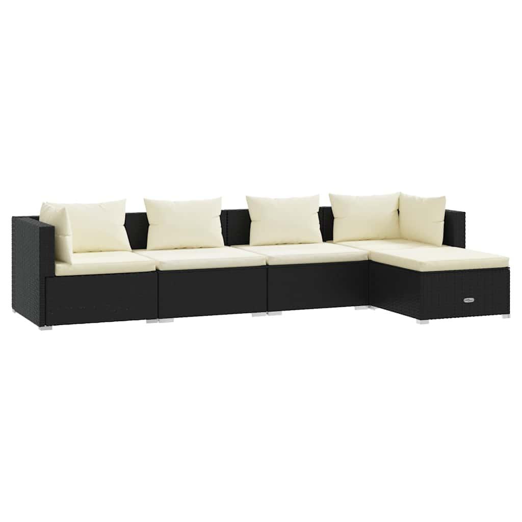 5 Piece Garden Lounge Set with Cushions Poly Rattan Black