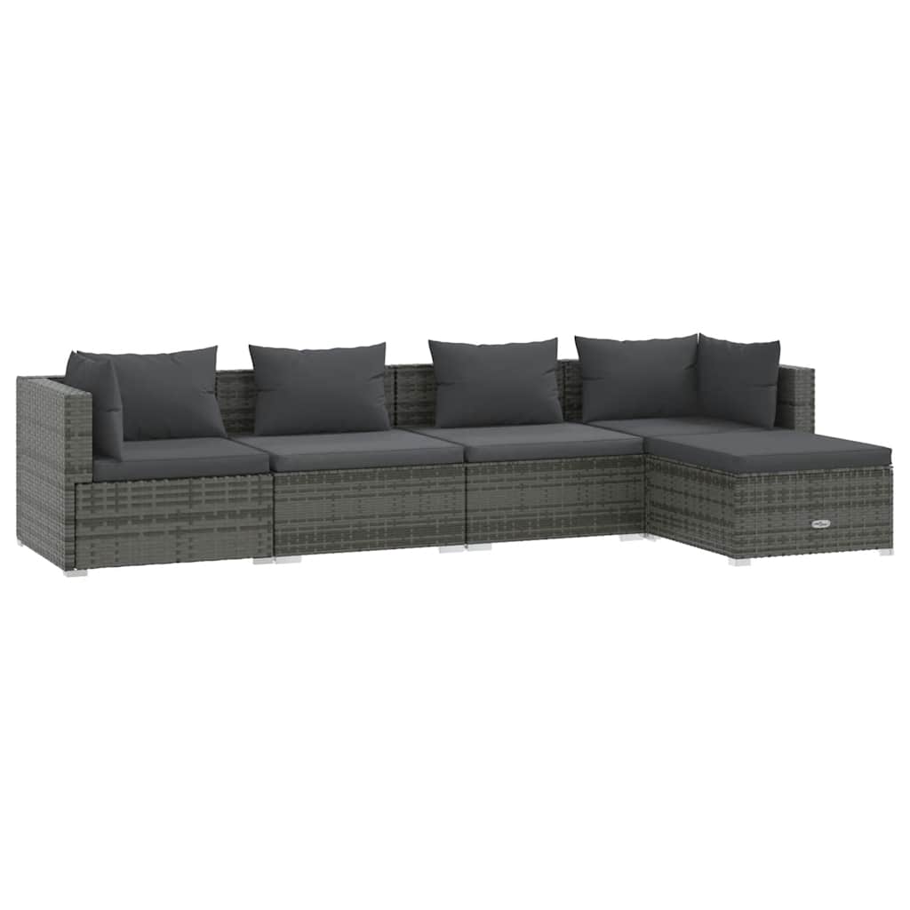 5 Piece Garden Lounge Set with Cushions Poly Rattan Grey