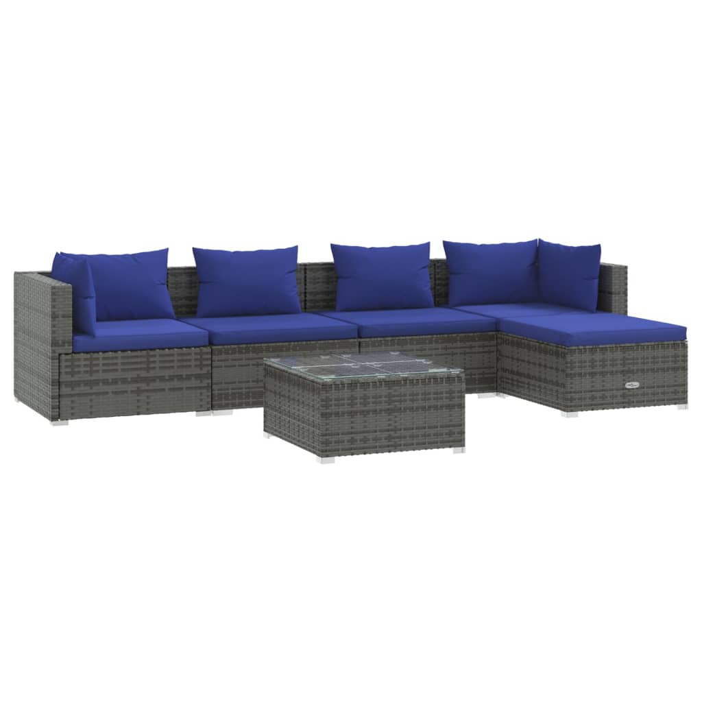 6 Piece Garden Lounge Set with Cushions Poly Rattan Grey