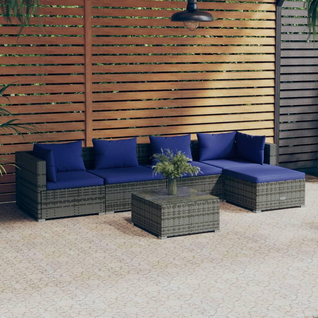 6 Piece Garden Lounge Set with Cushions Poly Rattan Grey