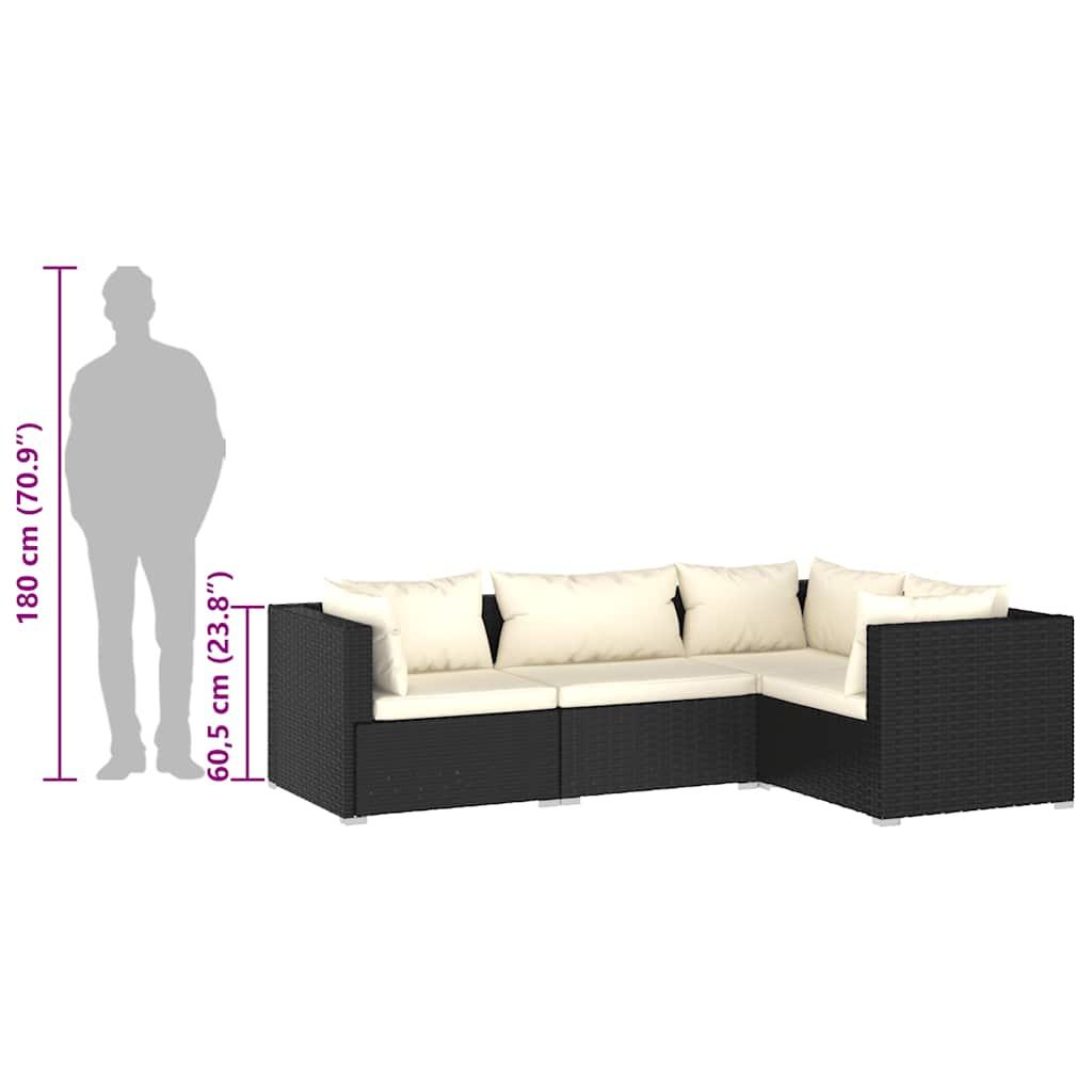 4 Piece Garden Lounge Set with Cushions Poly Rattan Black