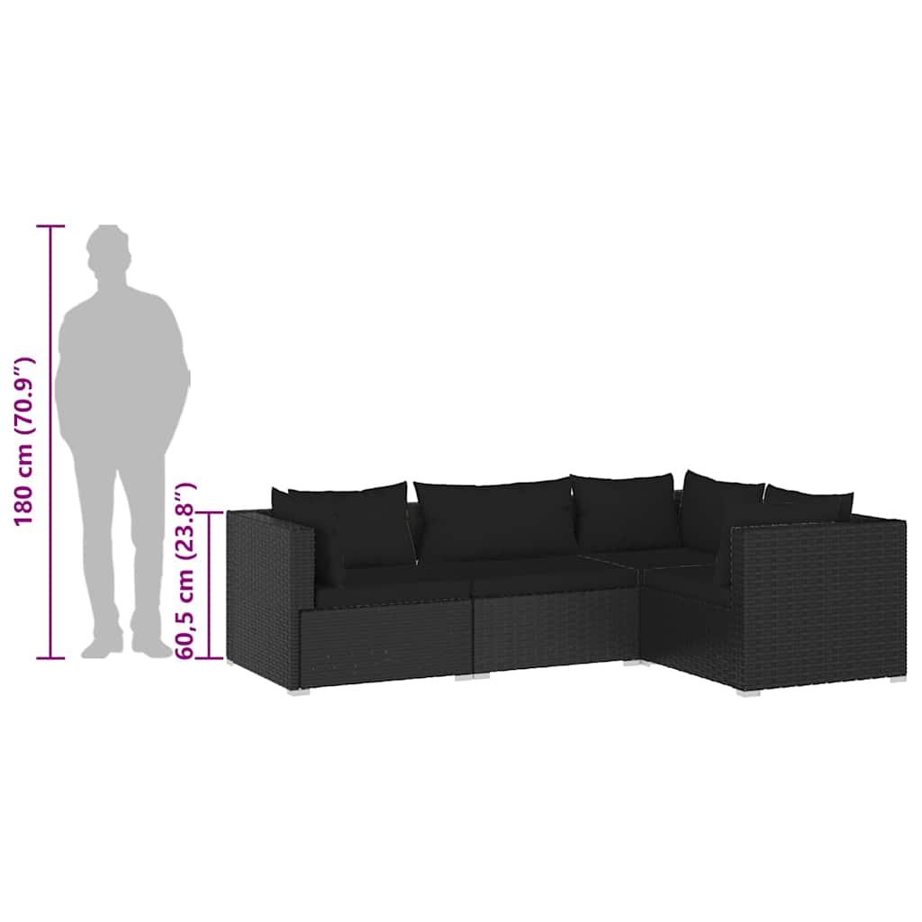 4 Piece Garden Lounge Set with Cushions Poly Rattan Black