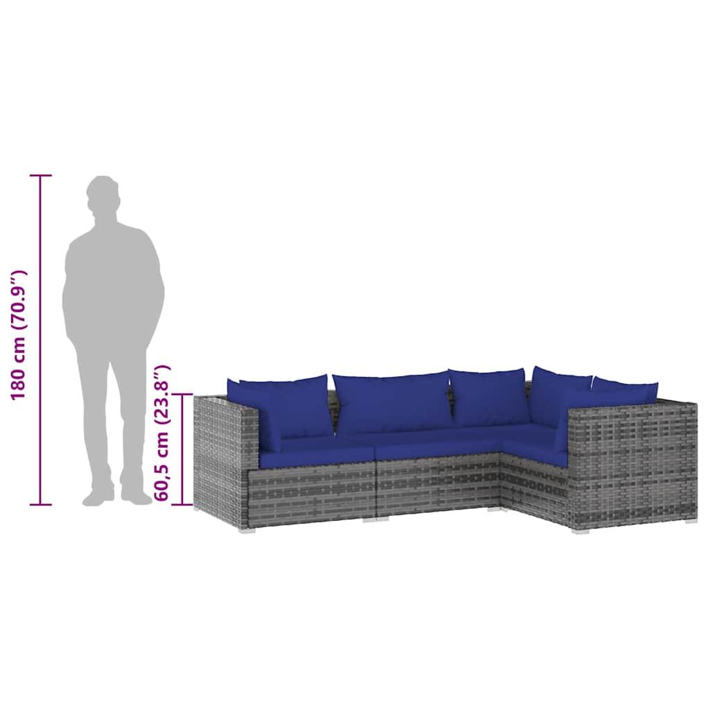 4 Piece Garden Lounge Set with Cushions Poly Rattan Grey