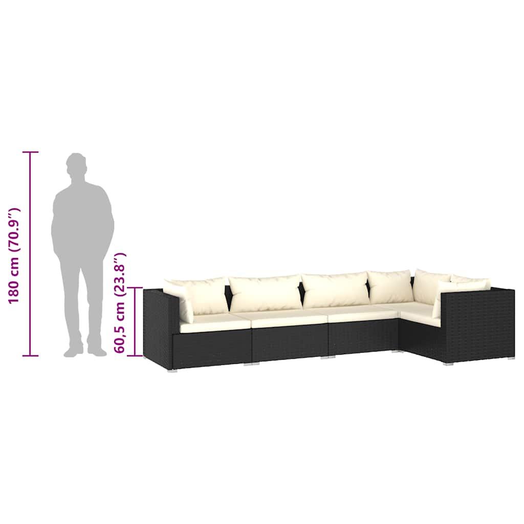 5 Piece Garden Lounge Set with Cushions Poly Rattan Black