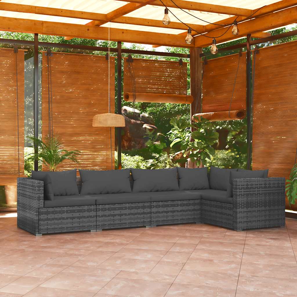 5 Piece Garden Lounge Set with Cushions Poly Rattan Grey