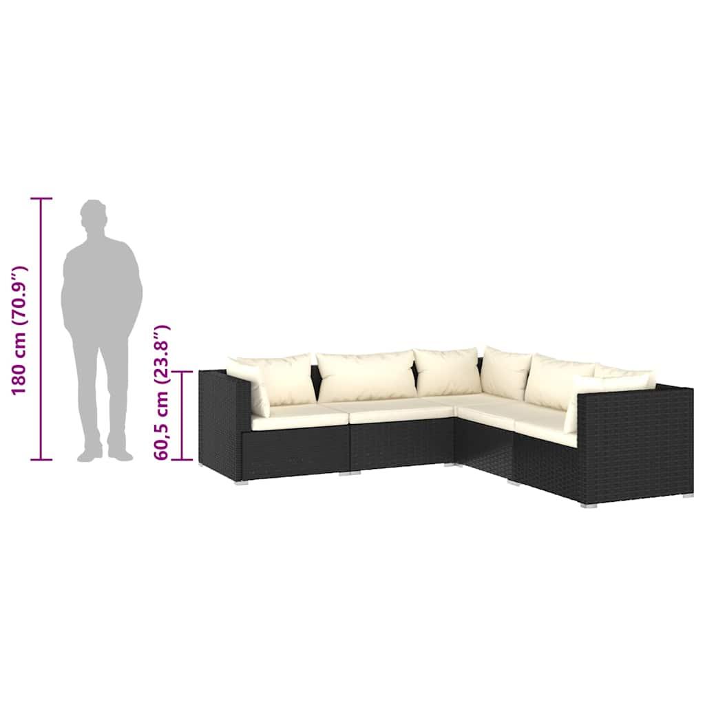 5 Piece Garden Lounge Set with Cushions Poly Rattan Black