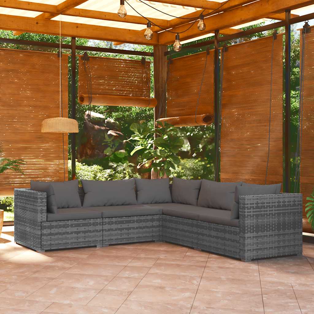 5 Piece Garden Lounge Set with Cushions Poly Rattan Grey