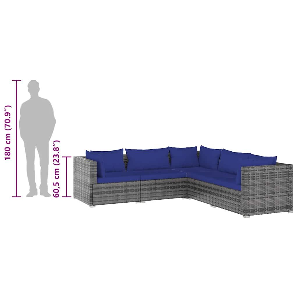 5 Piece Garden Lounge Set with Cushions Poly Rattan Grey