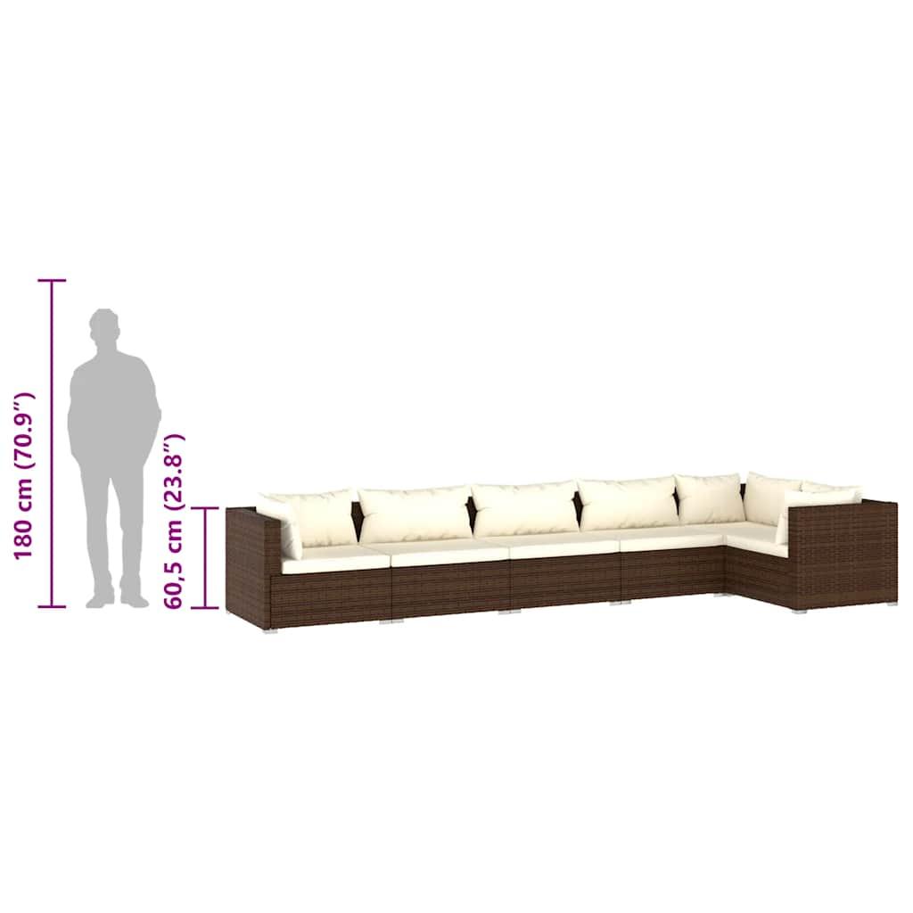 6 Piece Garden Lounge Set with Cushions Poly Rattan Brown