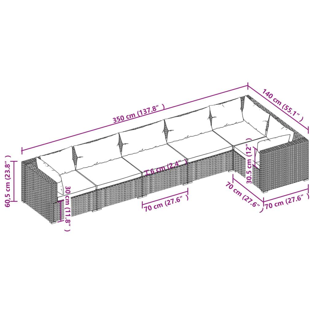 6 Piece Garden Lounge Set with Cushions Poly Rattan Brown