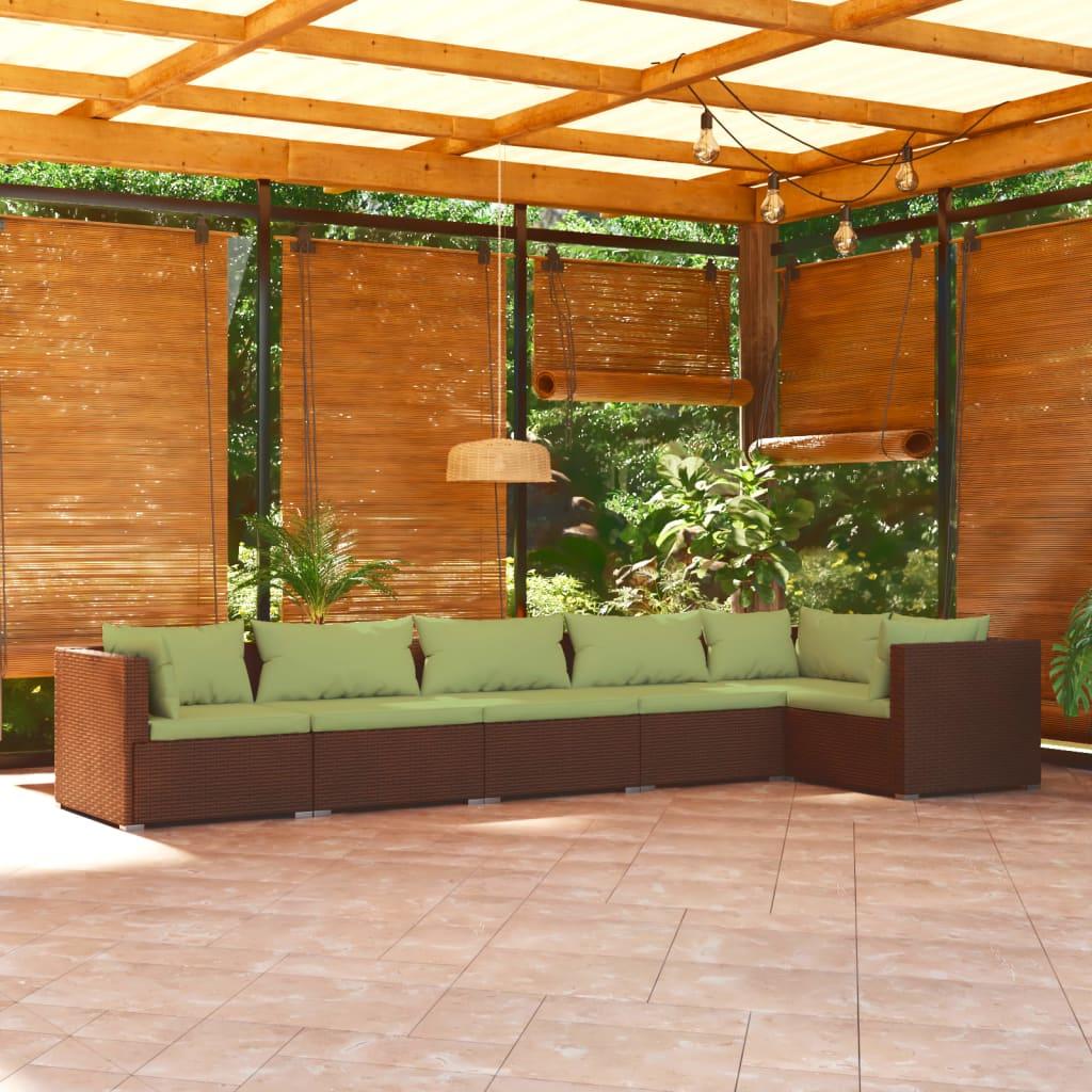 6 Piece Garden Lounge Set with Cushions Poly Rattan Brown