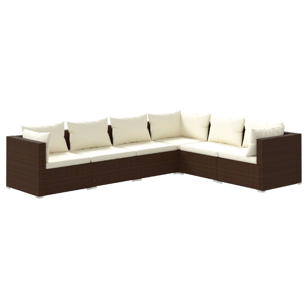 6 Piece Garden Lounge Set with Cushions Poly Rattan Brown