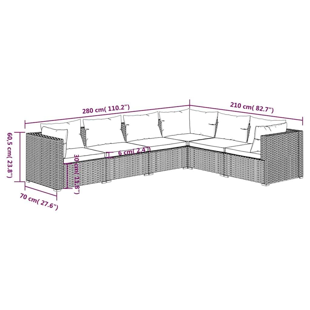 6 Piece Garden Lounge Set with Cushions Poly Rattan Grey