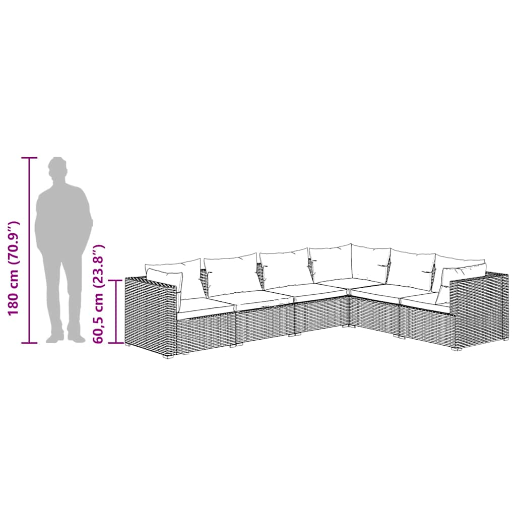 6 Piece Garden Lounge Set with Cushions Poly Rattan Grey